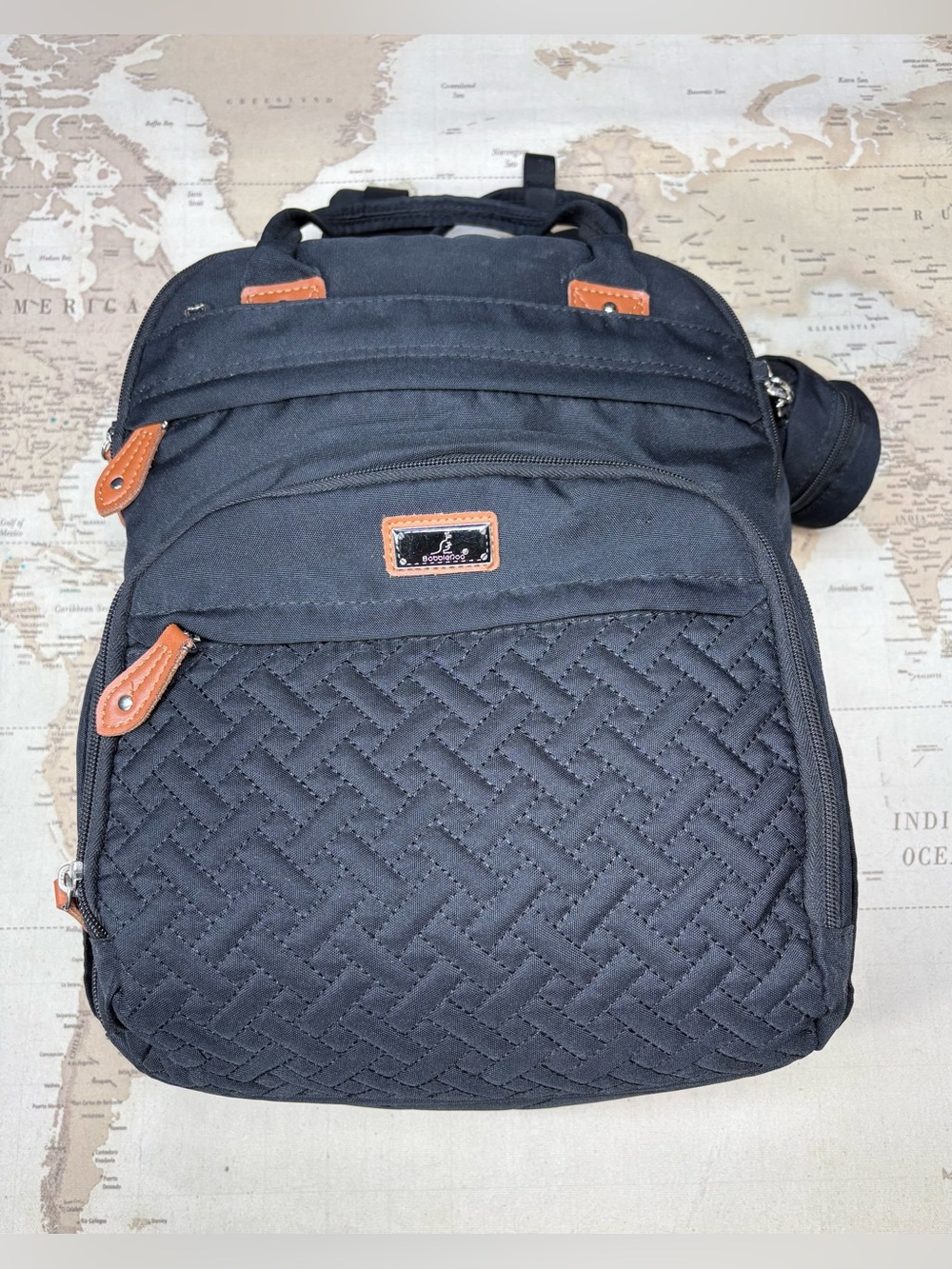BabbleRoo Black Diaper Bag Backpack Changing Pad Pacifier Case Multi Pocket Baby